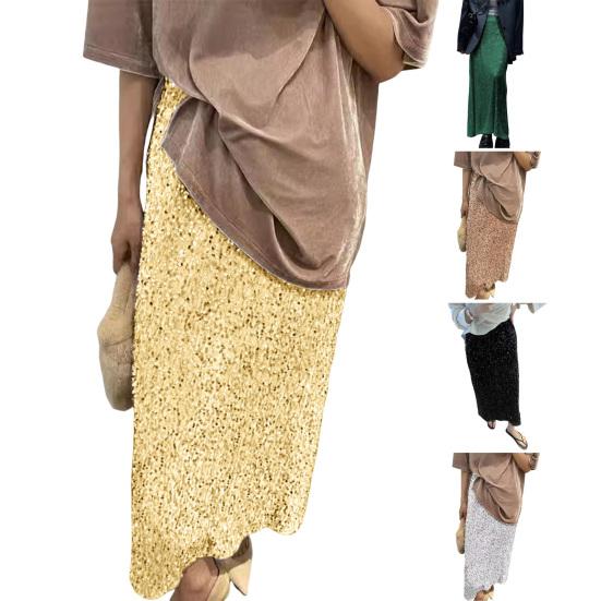 Женская юбка макси с высокой талией, однотонный дизайн, длинная юбка с пайетками, утягивающая ноги юбка