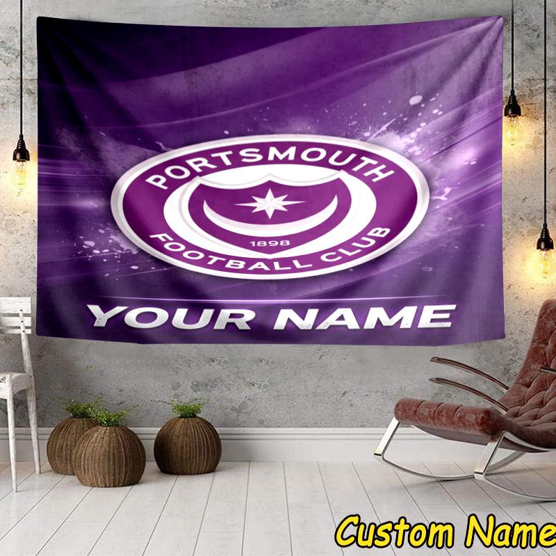 Custom Name Portsmouth Football Tapestry Accessories for Bedroom,Livingroom, dormitory Room Wall Hanging Decor, Fan Birthday Gifts