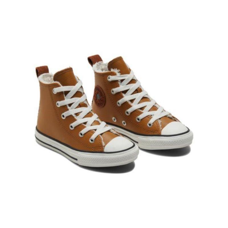 Converse Кеды Chuck Taylor All Star на подкладке из кожи для детей, высокие, холщовые, удобные, повседневные, износостойкие, коричнево-желтые, A01472C