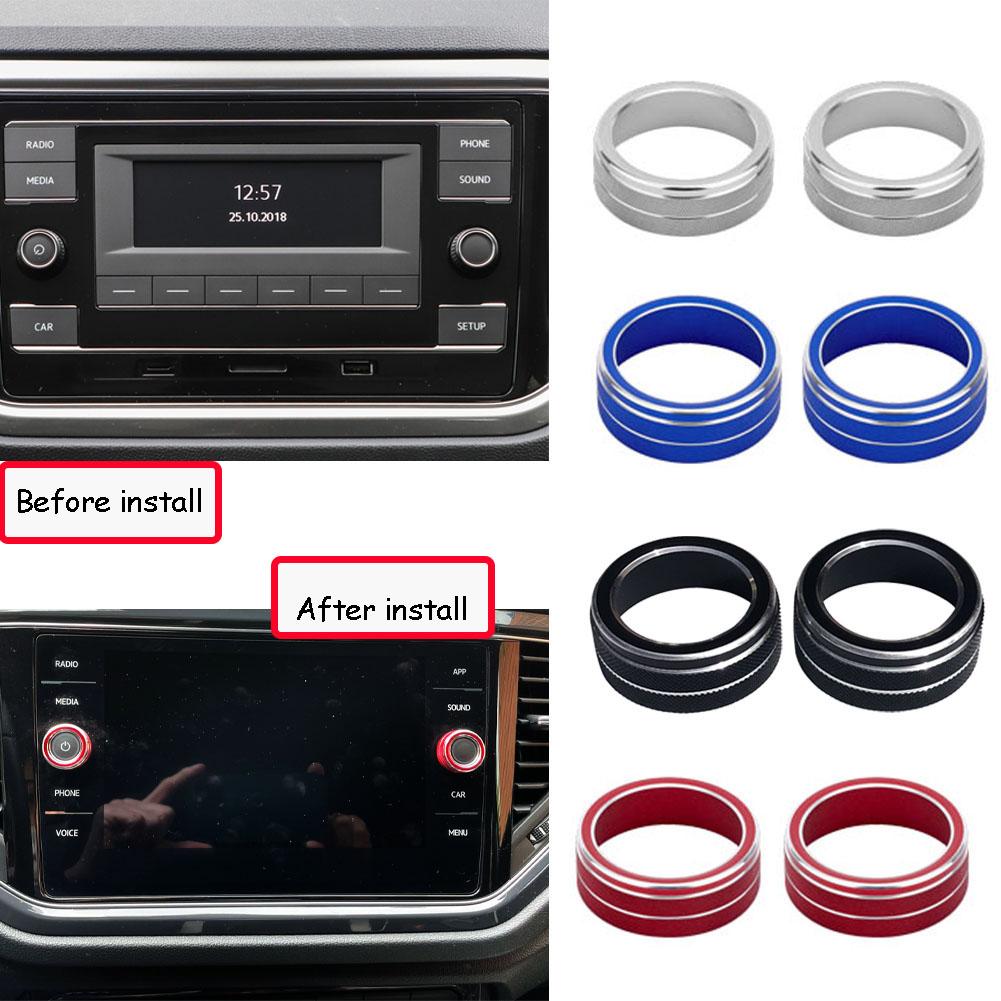 2pcs Car Audio Stereo Volume Control Knob Button Ring Cover for Volkswagen Tiguan Mk2 Atlas T-ROC