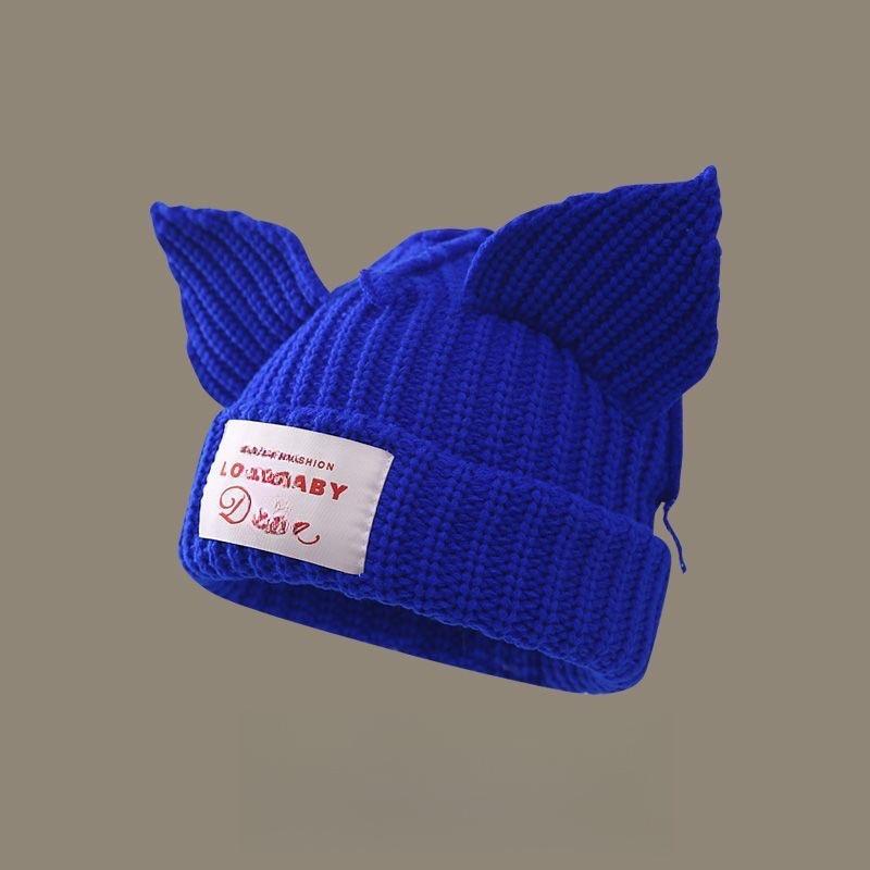 1PC Spliced Colors Fashionable Knitted Hat Keep Warm Gathering Take Photos Pig Ears Thickened Cute Festival New Style