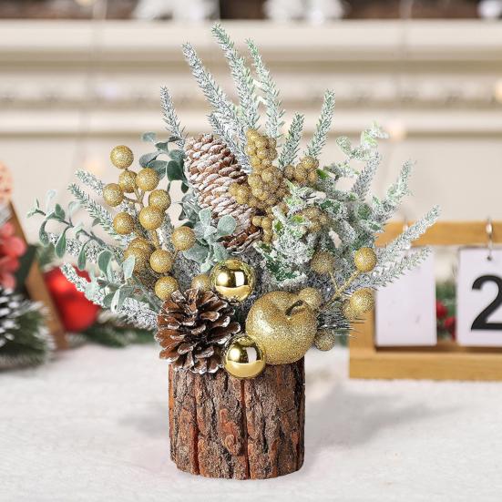 Маленькая искусственная рождественская елка с украшениями из сосновых шишек и ягод для дома, комнаты, зимы, дома, улицы, новогоднего украшения для вечеринки