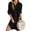 Spring and Autumn Women's Casual Long Sleeve Lapel Button Down Shirt Dress
