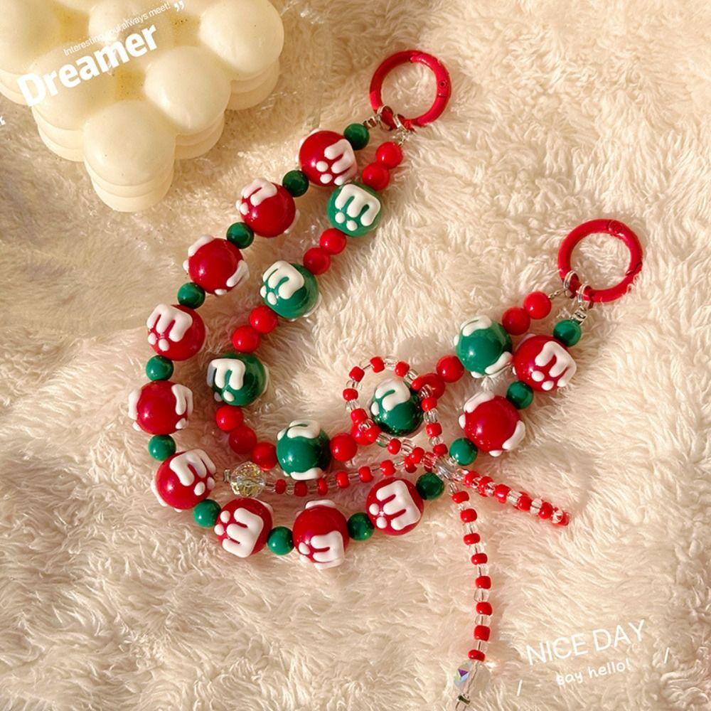 Christmas Bag Pendant Keychain Beaded Phone Lanyard Lovely Phone Charm Rope