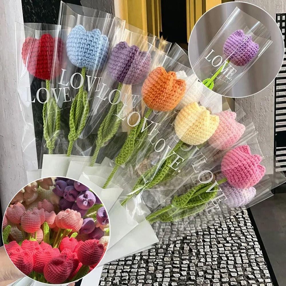 Cotton Knitting Flower Tulips Hand-Knitted Simulation Flower Fashion Flower Bouquet Home