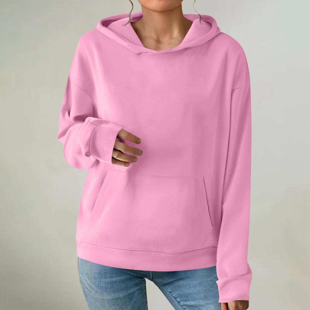Women's Fashionable Long-sleeved Pullover And Solid-color Hooded Sweatshirt