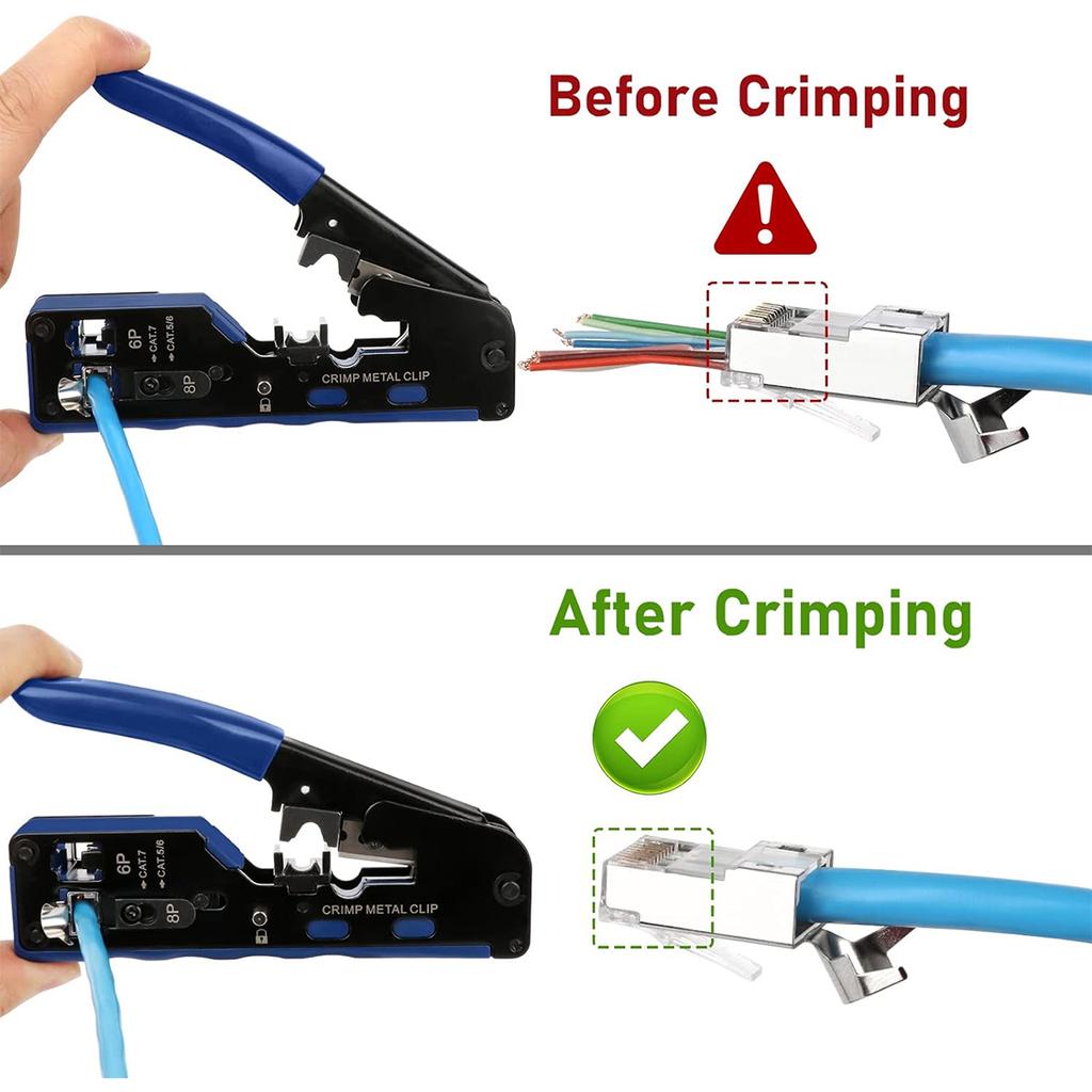 Pass Through RJ45 Crimp Tool Kit All-in-One Ethernet Crimper Cat7 Cat6 Cat5 Crimping Tool with Network Cable Tester