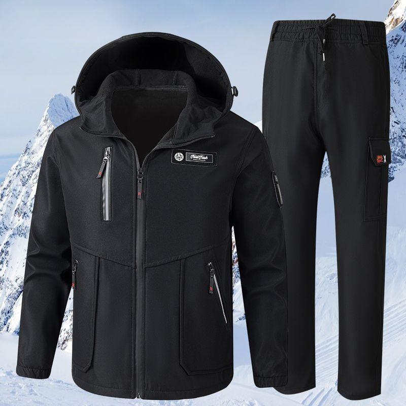 Зимняя мужская ветрозащитная и водонепроницаемая куртка Plus Velvet Soft Shell, износостойкий многокарманный утепленный комбинезон