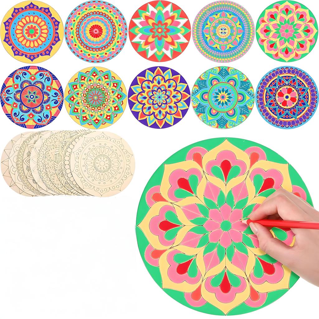 Wooden Mandala Painting10 Unfinished Wood Cutouts with for Making Kit Mandala Crafts for Painting DIY Crafts Home Decors