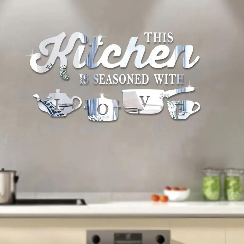 Home Kitchen Mirror Wall Stickers THIS KITCHEN IS SEASONED WITH LOVE Acrylic Wall Stickers Restaurant Home Decor