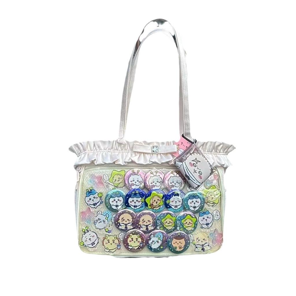 Японский Bss Большая вместимость Прозрачный значок Миллет Боль Сумка одно плечо Тоут Большая сумка для выхода