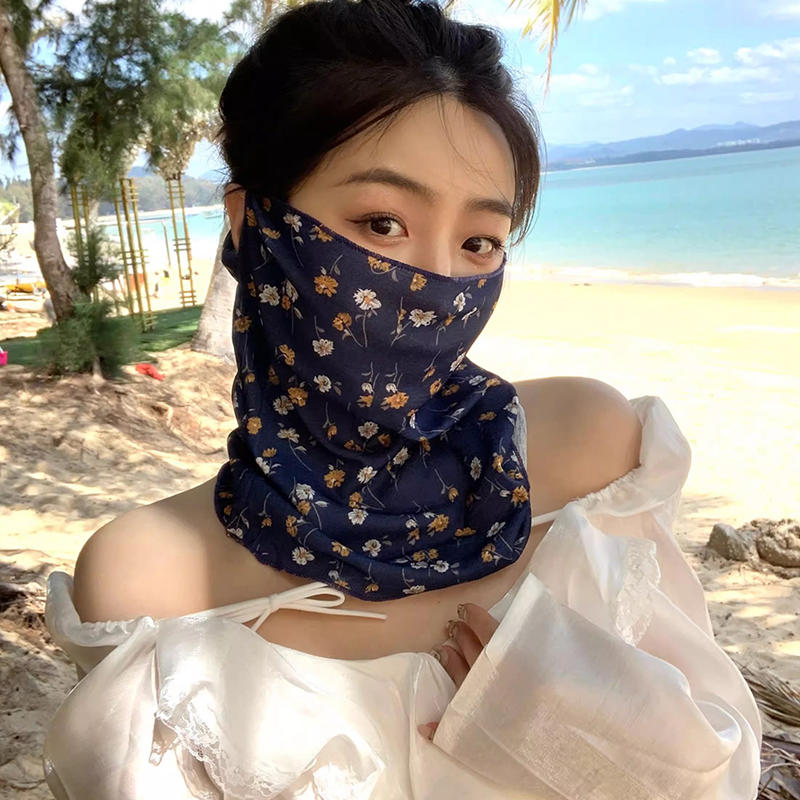 Summer Women Thin Sunscreen Veil Silk Scarf Neck Guard Mask Women Ear Hook Style Gauze Scarf Full Face Sun Protection Masks