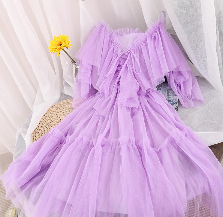 Летнее платье из сетчатой ​​ткани с оборками и воротником-стойкой без бретелек и большие свободные платья