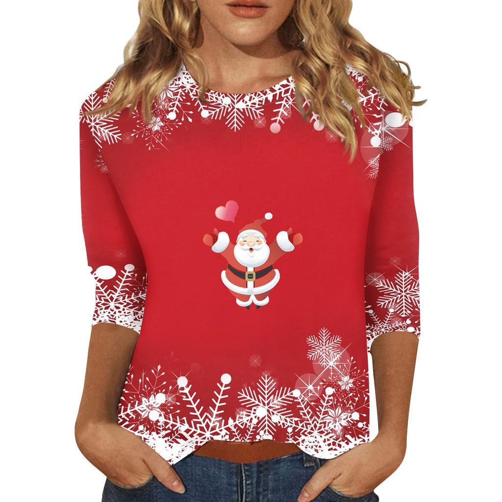 Рубашки с рукавом 3/4 для женщин, футболки с принтом, блузки, повседневные, больших размеров, базовые топы, пуловеры