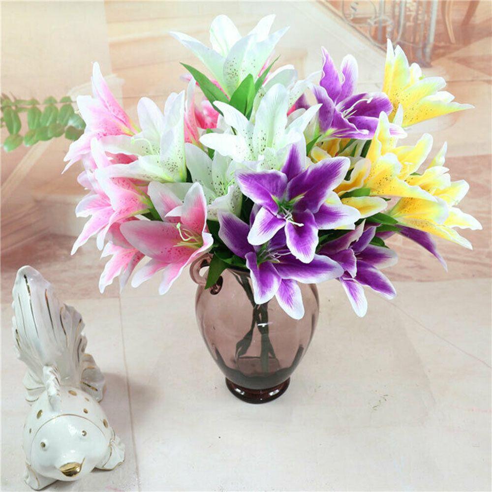 10 Heads DIY Craft Colorful High Quality Artificial Flowers Fake Lilies Wedding Decor Lilies Bouquet