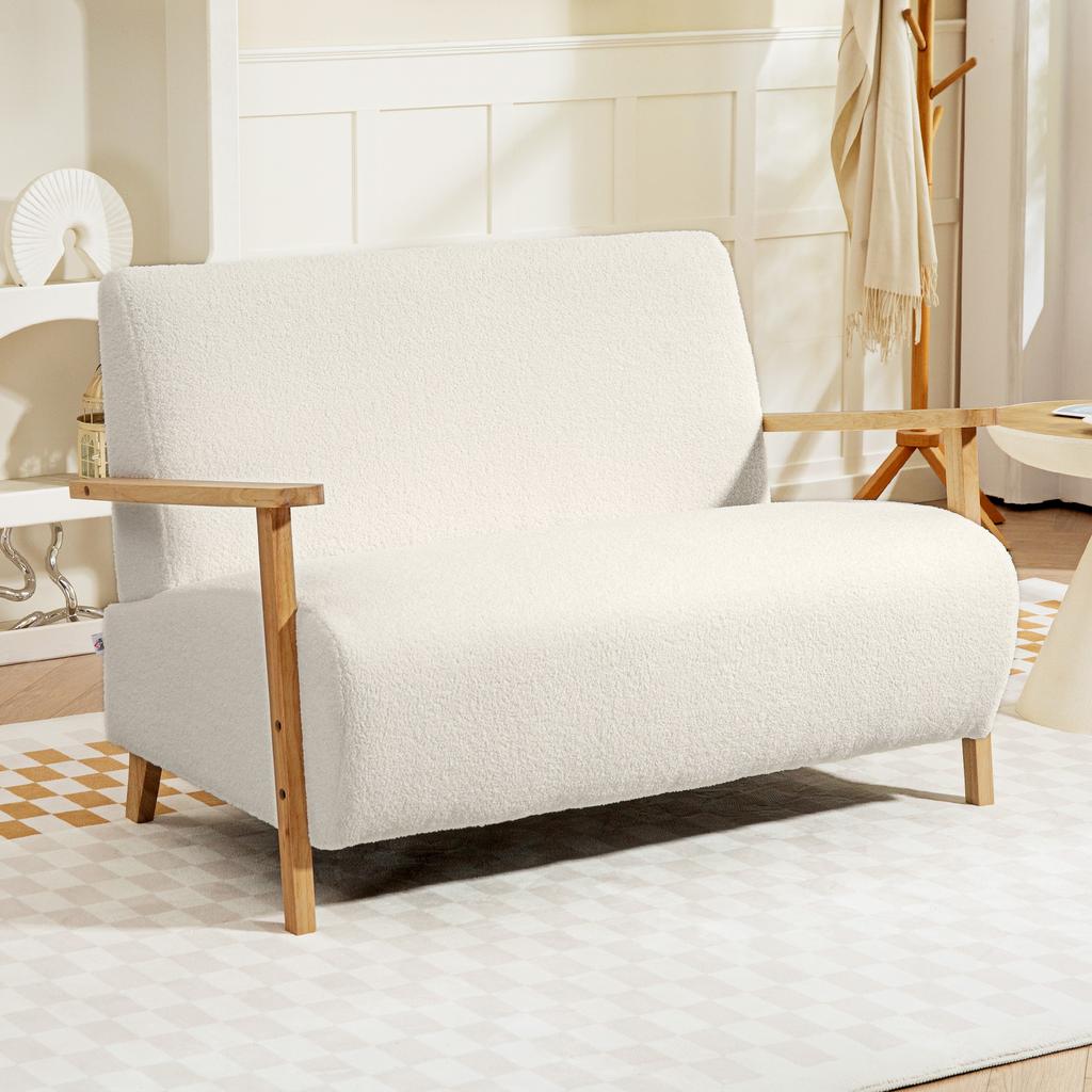 Small Sherpa Fabric 2 Seater Sofa Settee Cream White