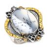 Natural Dendrite Opal Gemstone 925 Sterling Silver Two Tone Ring Size 9 O8w43
