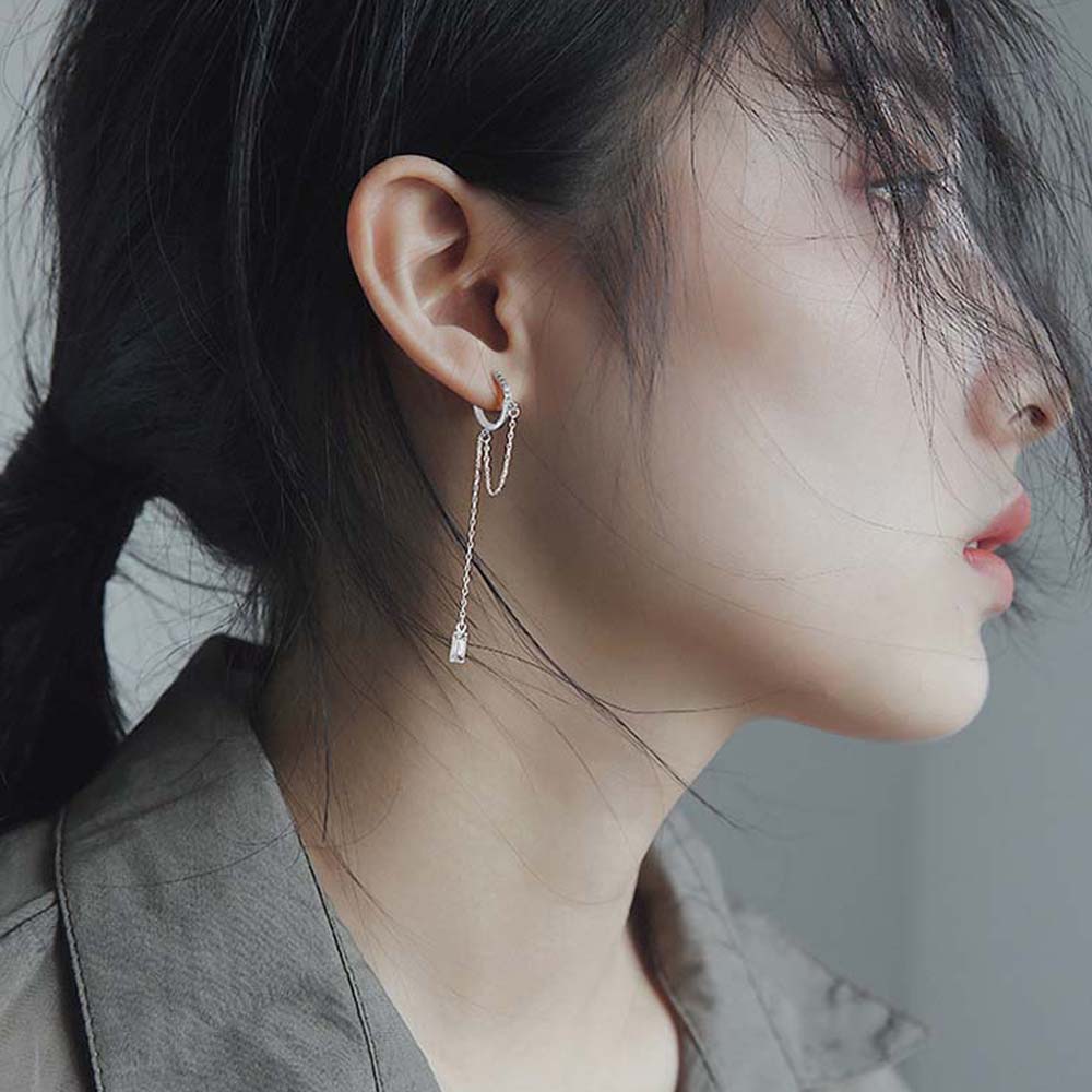 Geometric Circle Long Tassel Wild Copper Ear Chain Earrings Fashion Jewelry Hoop Earrings
