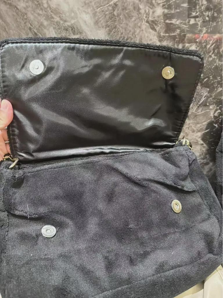 Роскошная женская сумка через плечо и почтальон из плюша секонд-хенд с подарочным VIP-мешком для полотенец, черные и белые этикетки