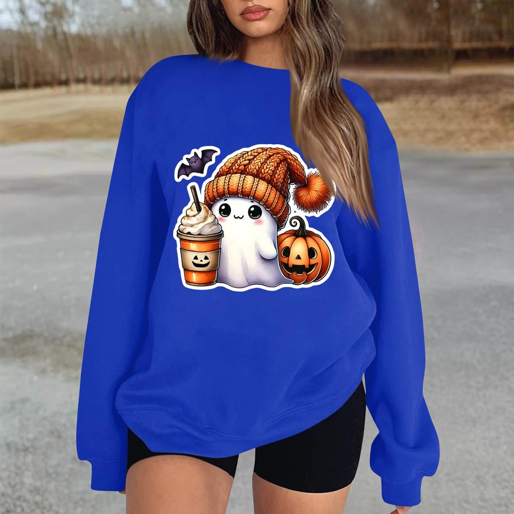 Женский повседневный модный трикотажный спортивный топ с длинными рукавами, свободный крой, Хэллоуин