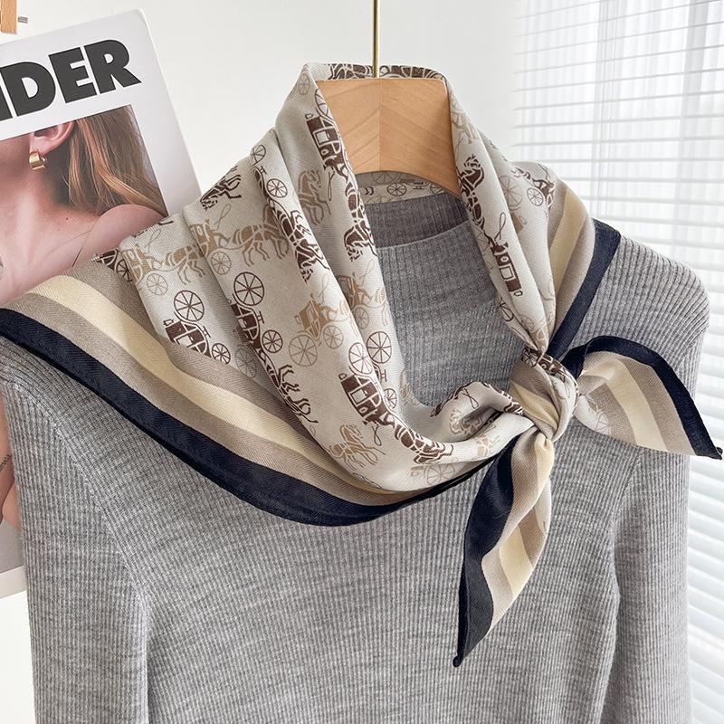 Women's French Red Cotton Silk Blend Scarf – 70CM Neck and Headscarf, Spring/Autumn Fashion Accessory