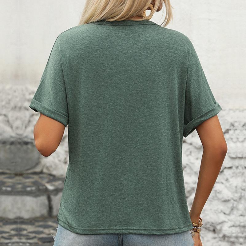 YYFS Женские модные повседневные летние весенние однотонные блузки и рубашки с короткими рукавами и круглым вырезом с принтом