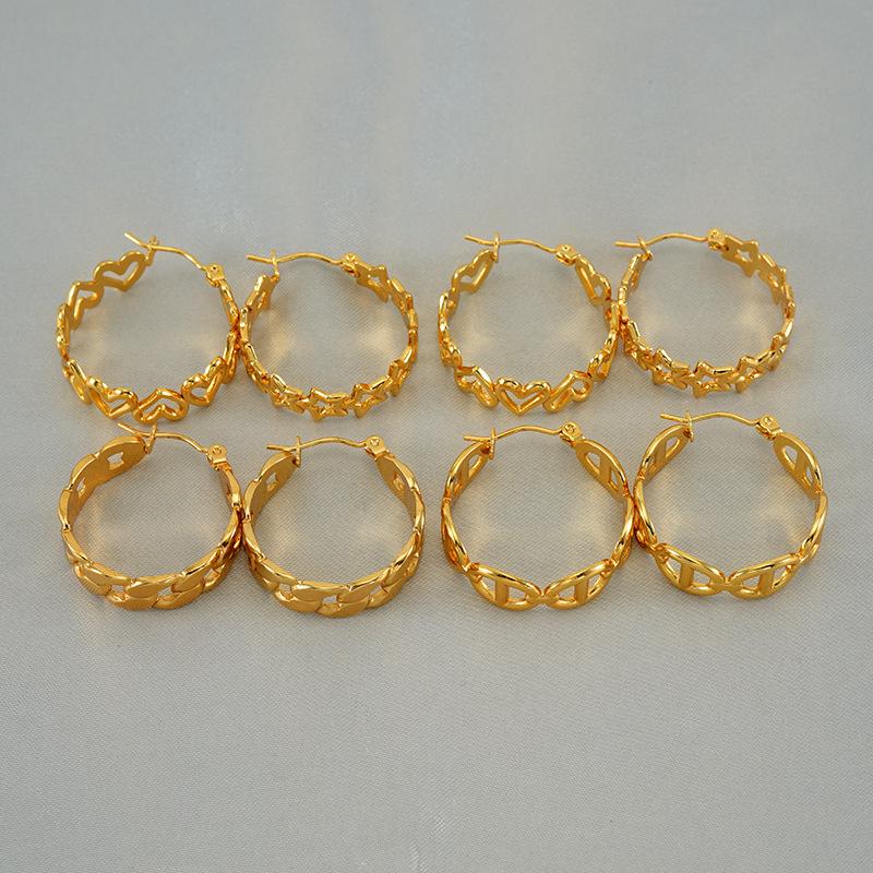 Золотые серьги из нержавеющей стали с французским глянцевым полым геометрическим дизайном «Любовь-звезда», модные универсальные серьги-кольца для женщин