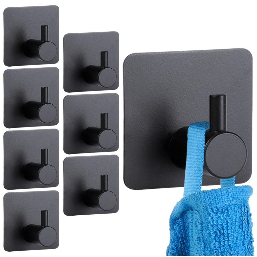 Self-Adhesive Hanger Hook, Steel, Black, 8 Pcs.