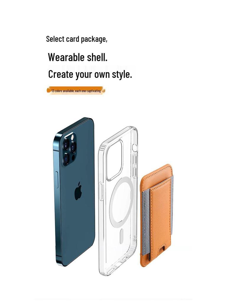 Кожаный держатель для карт, совместимый с MagSafe для iPhone 12/14 Pro, с эластичной лентой