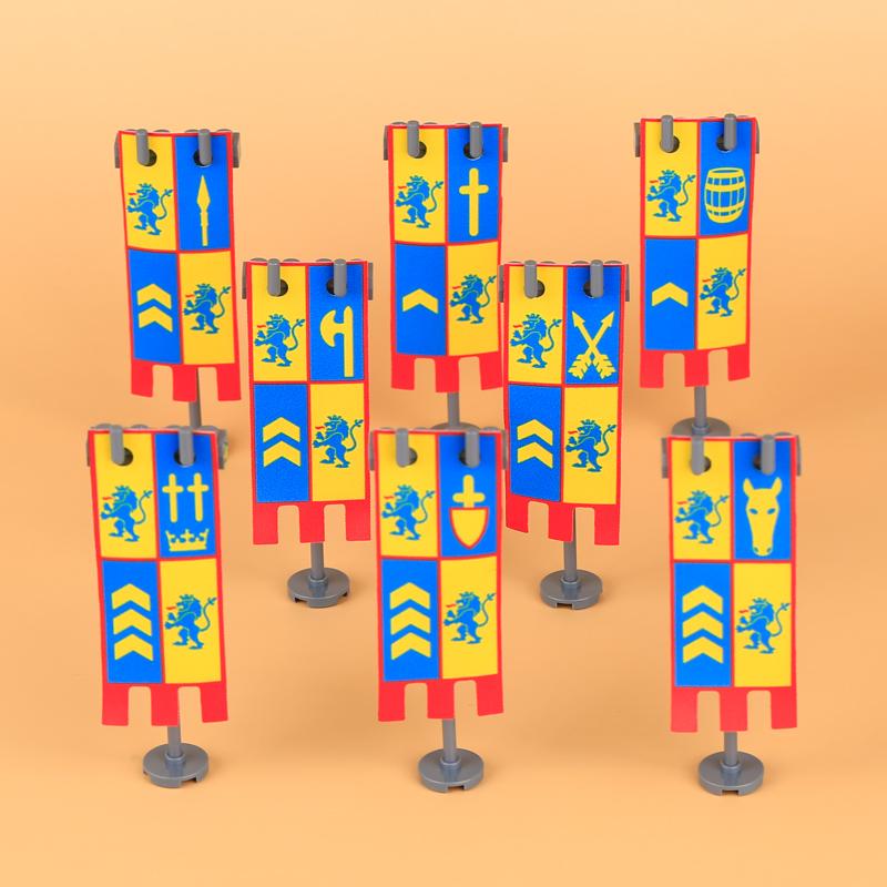 MOC Средневековый Военный Замок Оружие Римский Рыцарь Шлем Щит Аксессуары Строительные Блоки Зеленый Дракон Лев Крестоносец Кирпичи Игрушка