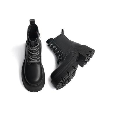 2025 Женские ботинки Мартин на толстой подошве - Модные французские осенне-зимние, на бархатной подкладке, ботильоны на платформе в британском стиле, из мягкой кожи.