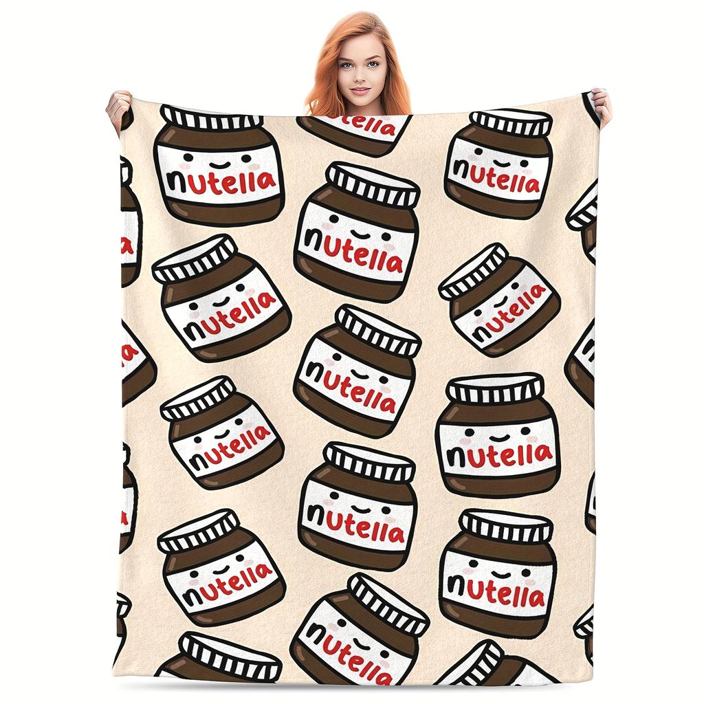Мультяшное флисовое одеяло Nutella - Ореховая паста | Мягкое, устойчивое к разрывам | Всесезонный домашний декор и игривый подарок