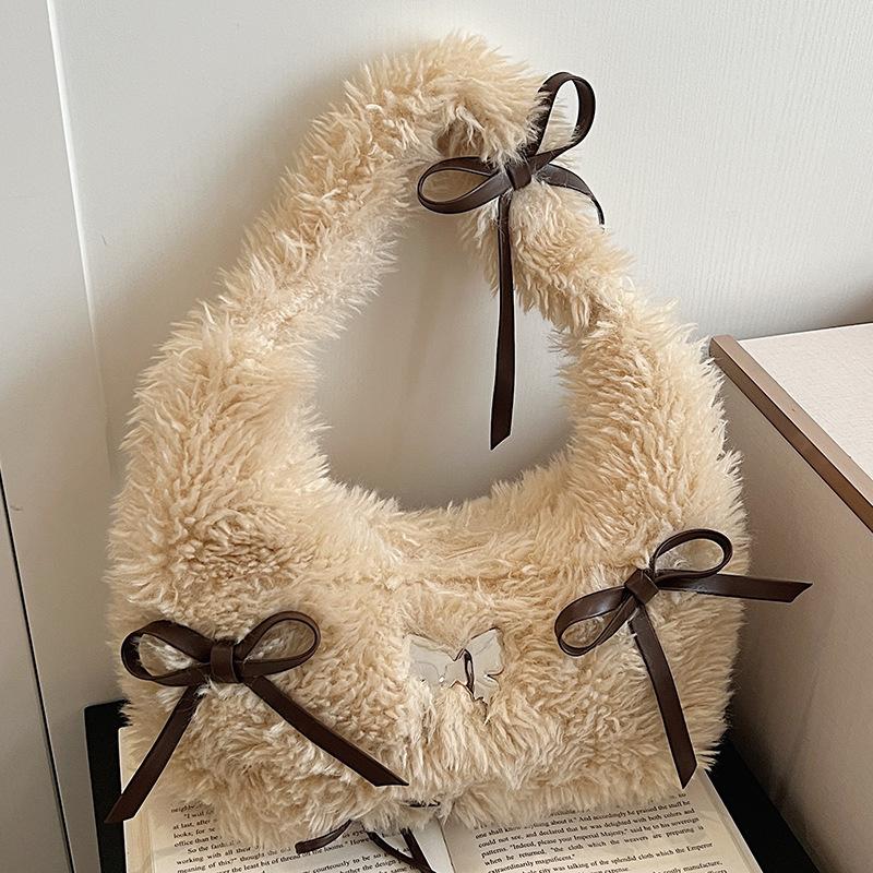 Autumn Personalized Fashion Mao Mao Bag Women's Bag High Value Bow Handbag Minimalist Lazy Shoulder Bag