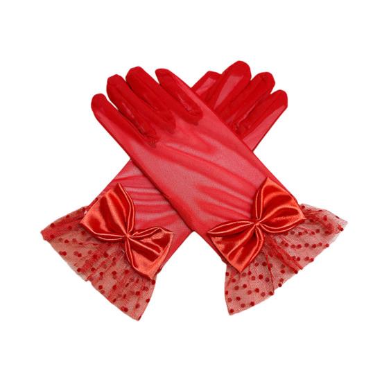 1 пара женских перчаток для выпускного вечера, прозрачное кружево, декор в виде банта, ажурная сетка