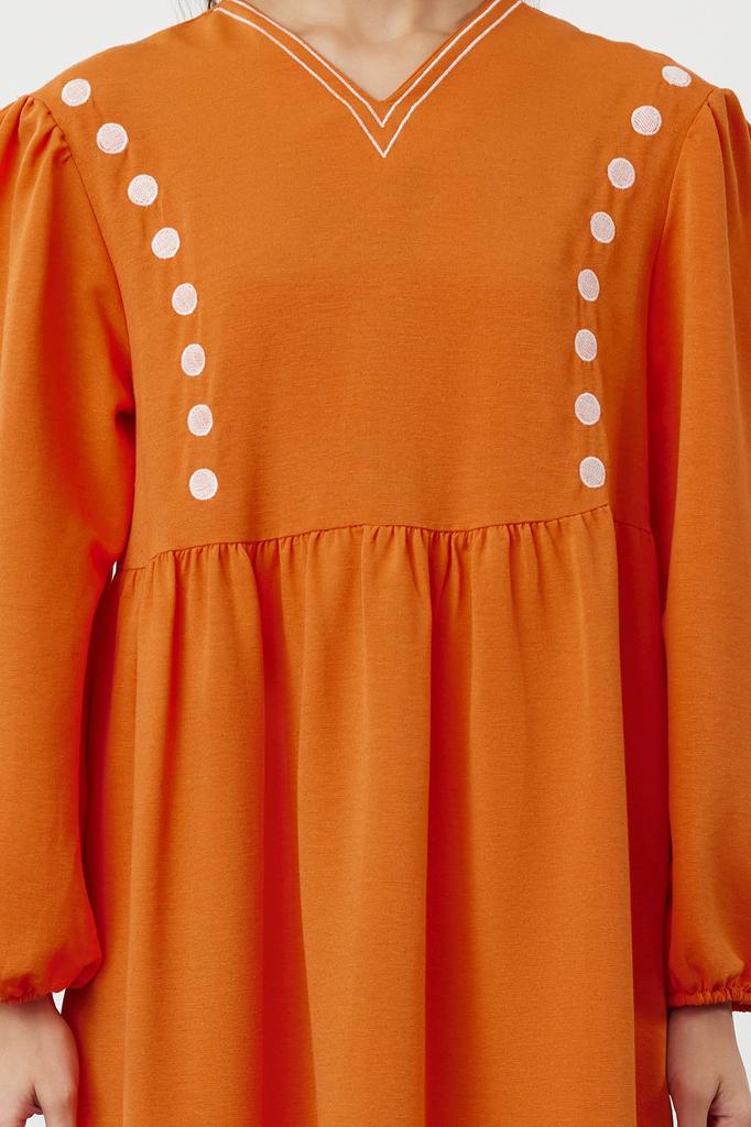 Women's Fashion Tile V-Neck Detailed Woven Linen Look Dress