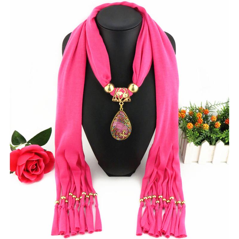 Elegant Embellished Scarf Necklace with Tassel & Pendant – Boho Fashion Statement Jewelry for Women, Multi-Color Available