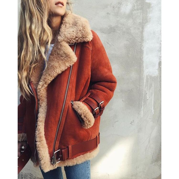 Winter Deer Skin Velvet Lamb Wool Coat Women's Lapel Cotton Coat