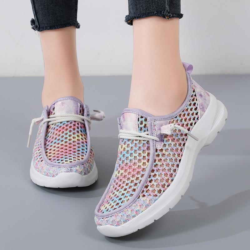 Новые женские парусиновые туфли с выемками, модные сетчатые кроссовки с толстой подошвой, дышащие повседневные туфли для ходьбы
