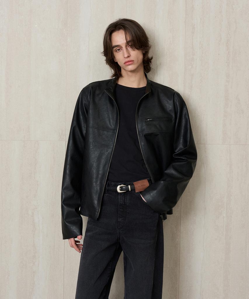 Rerhee Men Faux Leather Biker Jacket Black