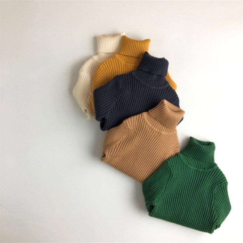 Autumn Kids Sweaters Solid Girls Sweater Basic Striped Boys Pullover Turtleneck Knitwear Tops Clothes