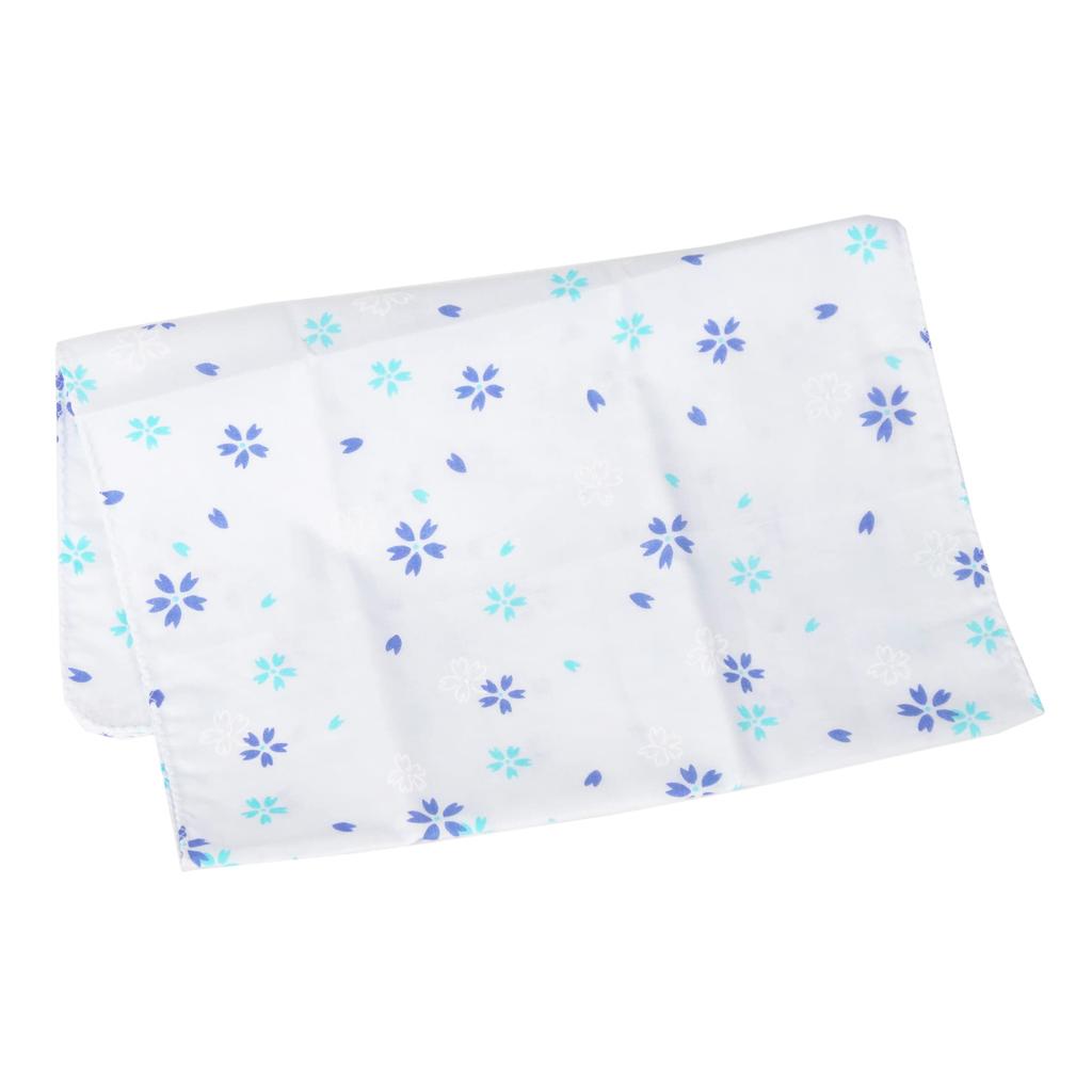 WKG Gauze Tenugui 1 Made in Japanese 02 Sakura 1 (Tenugui) - Piece, Japan, Senshu, Pattern, Double-Layered, (Blue)