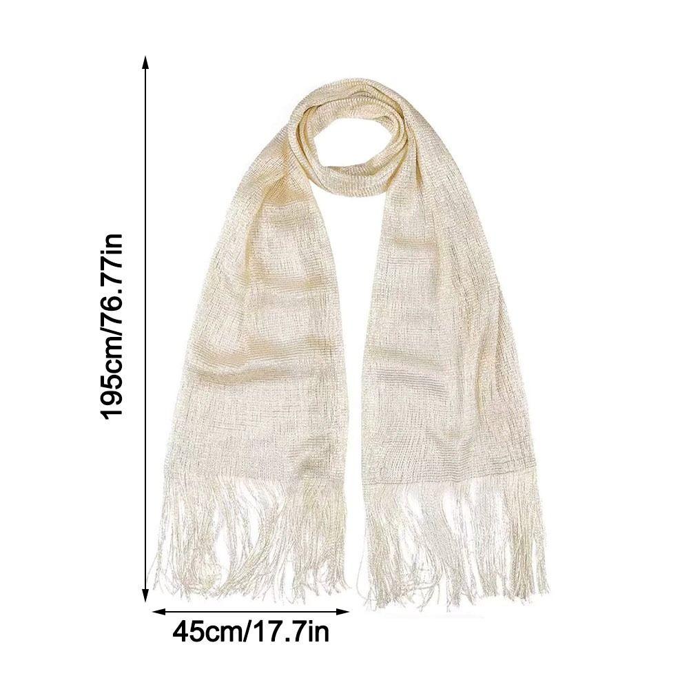 Солнцезащитный кружевной шарф с кисточками из шелка, манишка, защита шеи, яркая ажурная шаль, тонкий модный золотистый серебристый блестящий шарф