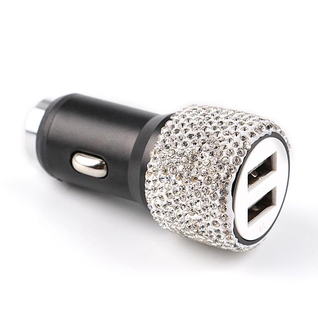 Автомобильное зарядное устройство Diamond USB с двойным портом, быстрая зарядка 5 В 2,1 А, автодекор, блестящие стразы, Стайлинг, автомобильные аксессуары, интерьер для женщин