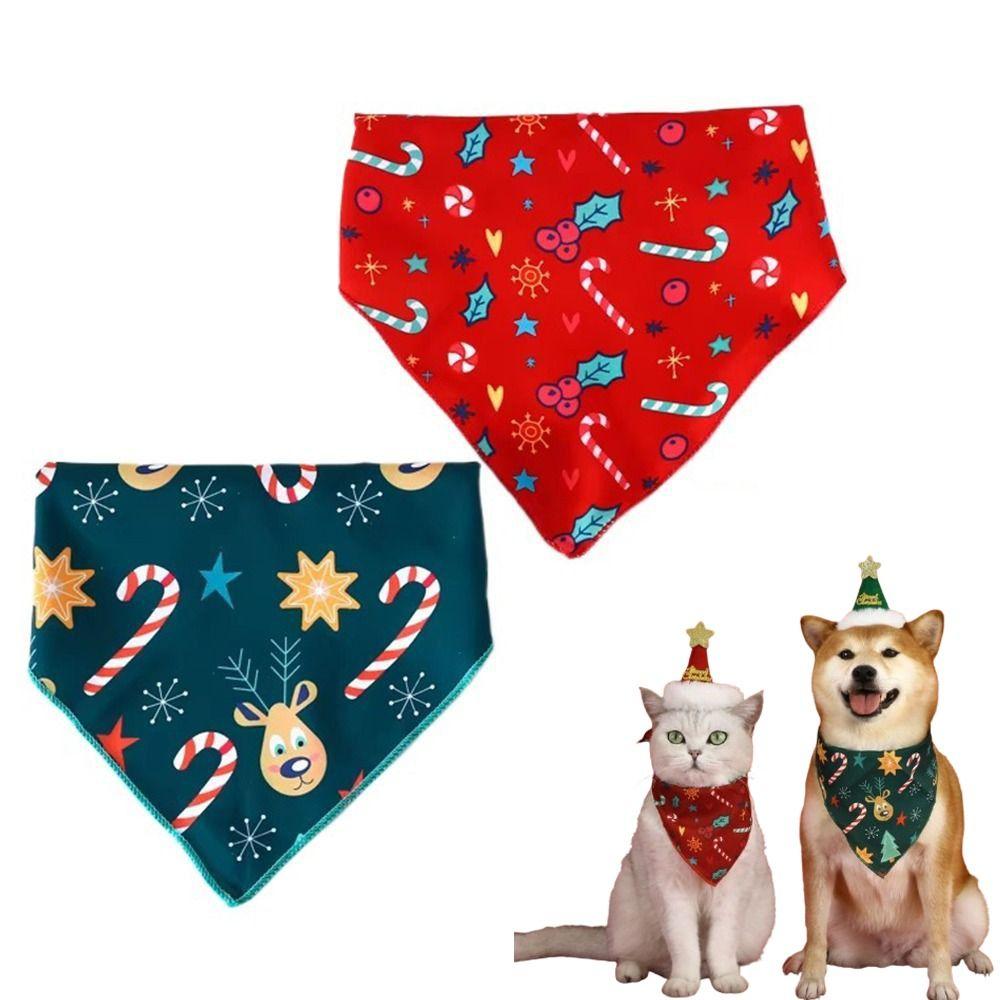 2Pcs Cute Kitten Dress Up Accessories Bat Triangle Scarf Cat Christmas Bib Hat Set Pet Accessories