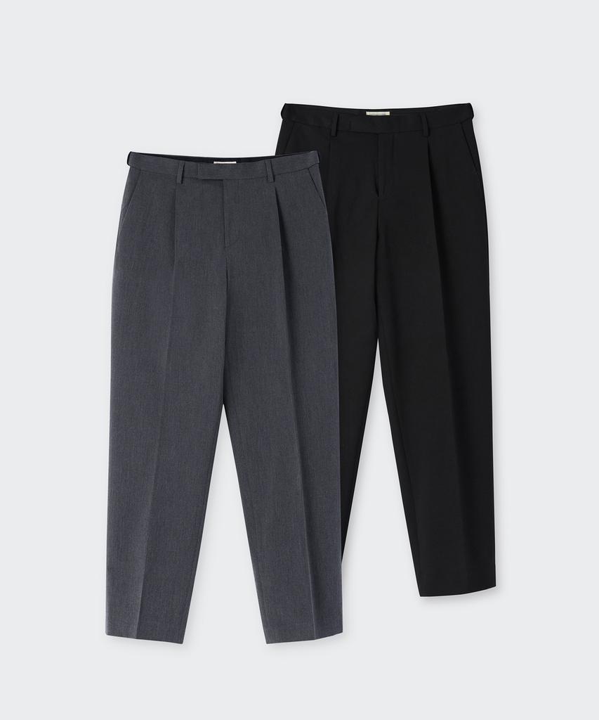 MUSINSA STANDARD Recycled One-Tuck Relaxed Tapered Hidden Banding Crop Slacks 2-Pack