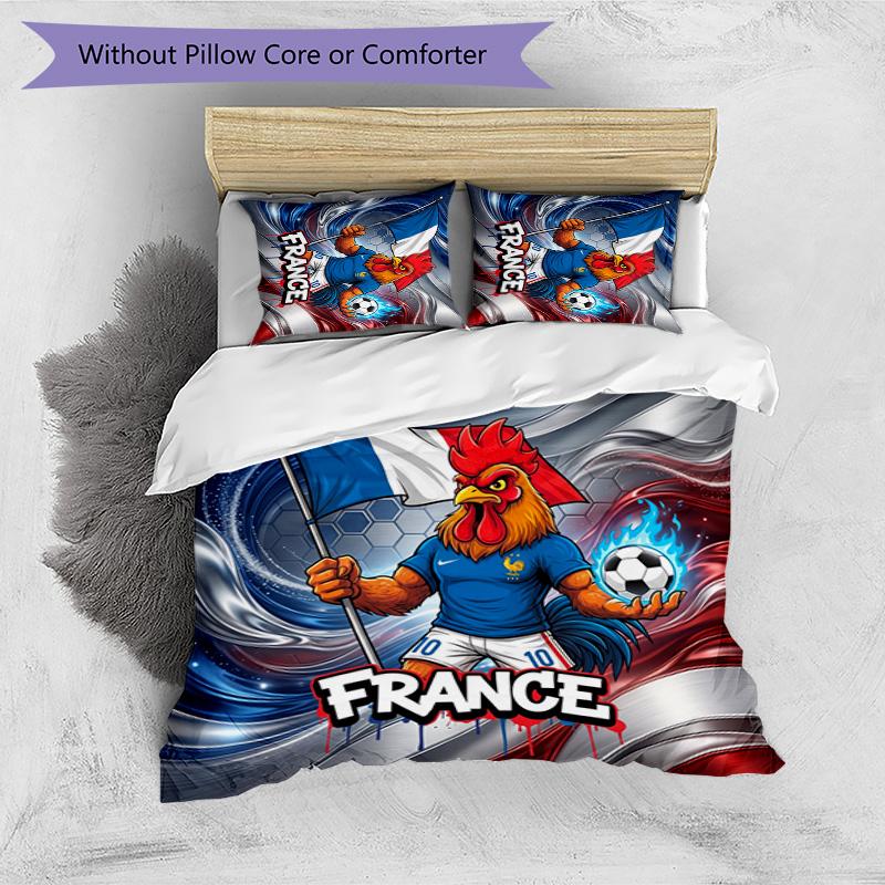 France Football Printed Bedding 3 Piece Set Cozy Breathable Bed Cover Set as Housewarming Holiday Gift