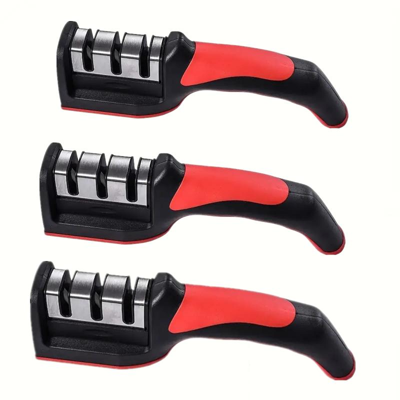 Kitchen 3 Segment Knife Sharpener Household Multi-Functional Hand-Held 3 Purpose Black Sharpening Stone Kitchen Knives Gadget