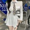 Классическое белое платье-рубашка женское с запахом тонкий дизайн короткие платья-поло корейская мода Kpop весна с галстуком
