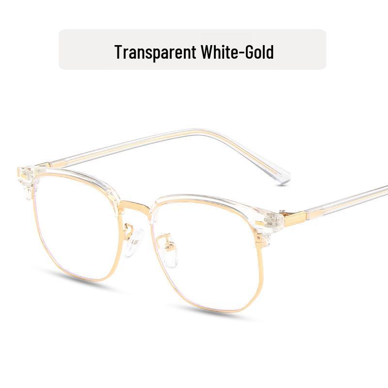 Retro Black Semi-Rimless TR90 Geek Style Eyeglass Frame - Myopia Fashion Glasses