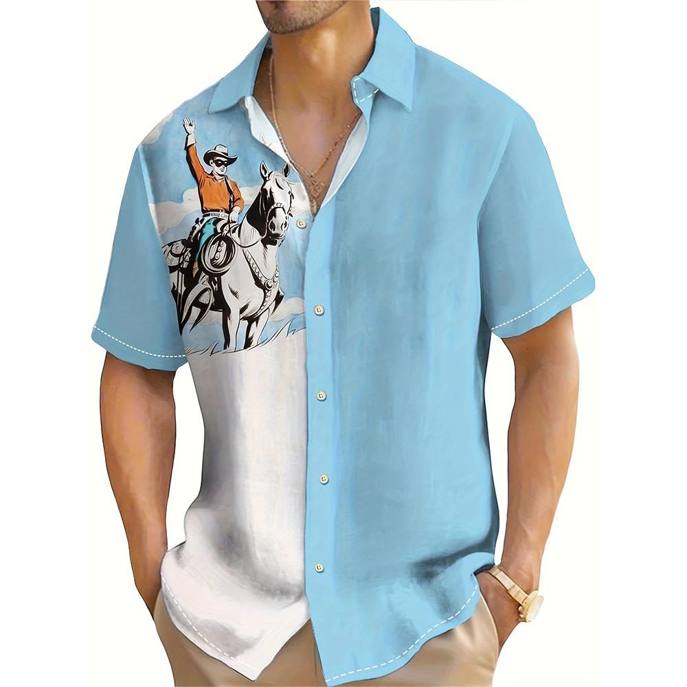 Мужская рубашка с принтом черепа в стиле вестерн-ковбой, летняя мужская повседневная рубашка с коротким рукавом, модная мужская футболка большого размера